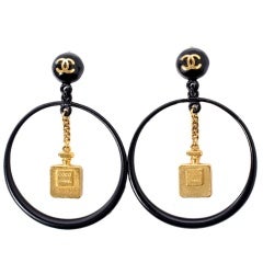 Chanel Retro No 5 Perfume Iconic Charm Hoop Earrings