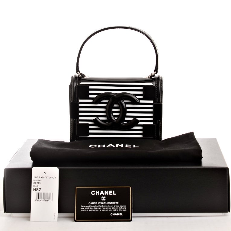 Chanel Black and White Striped Patent Boy Brick Crossbody Bag 5