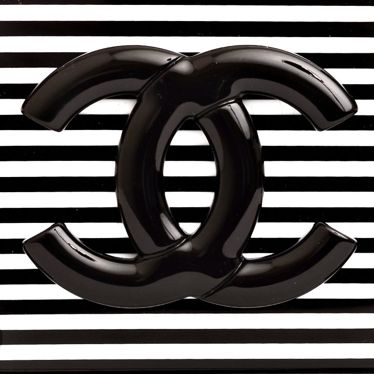 Chanel Black and White Striped Patent Boy Brick Crossbody Bag 1