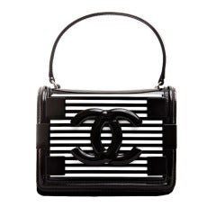 Chanel Black and White Striped Patent Boy Brick Crossbody Bag