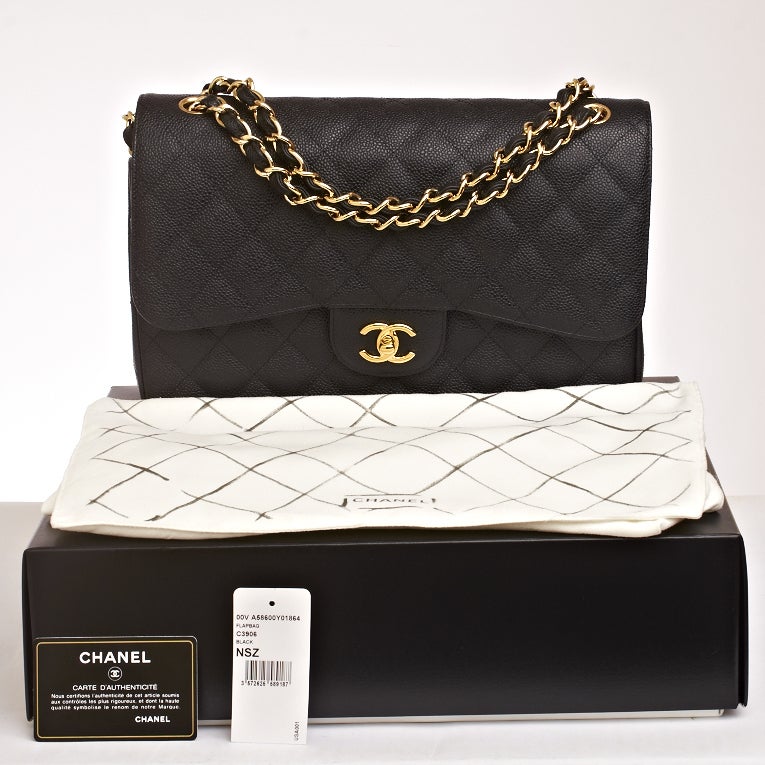 Chanel Black Quilted Caviar Jumbo Classic 2.55 Double Flap Bag 6