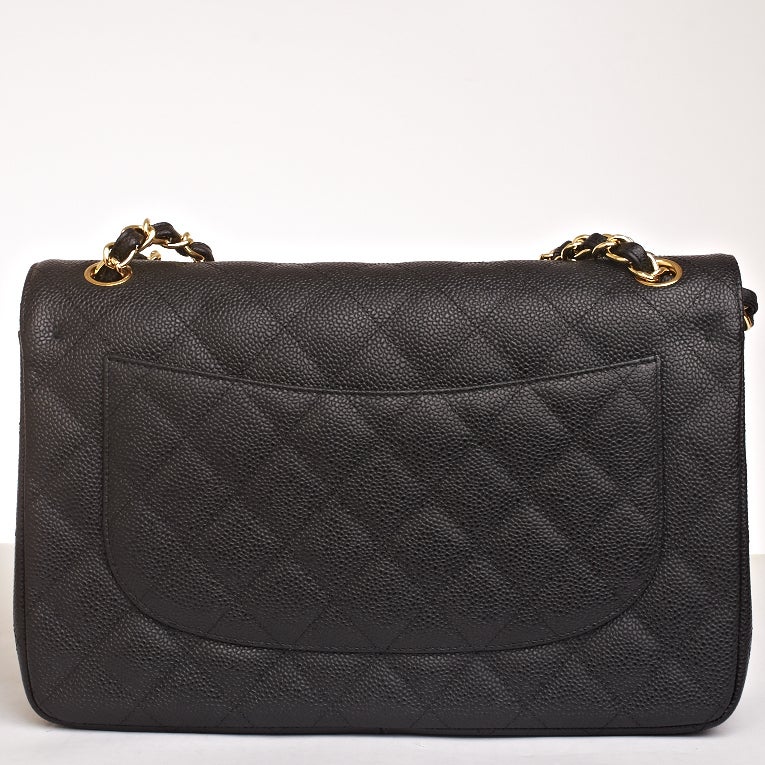 Women's Chanel Black Quilted Caviar Jumbo Classic 2.55 Double Flap Bag