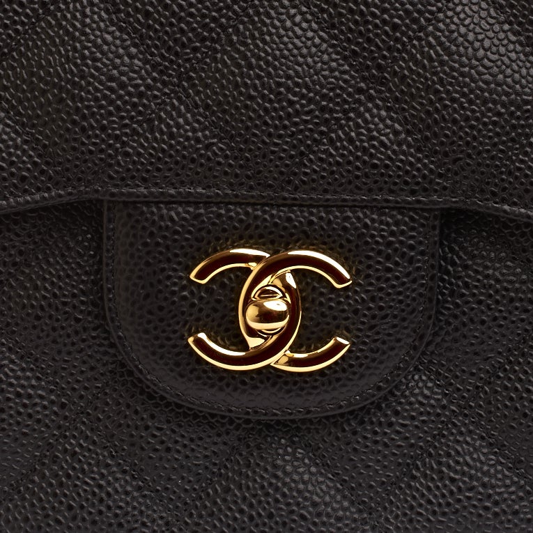 Chanel Black Quilted Caviar Jumbo Classic 2.55 Double Flap Bag 2