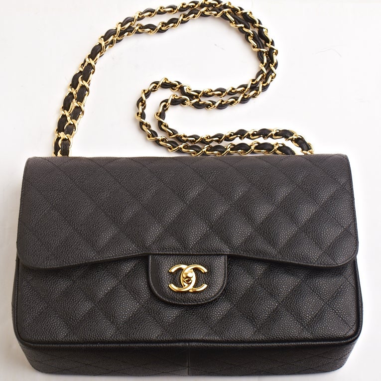 Chanel Black Quilted Caviar Jumbo Classic 2.55 Double Flap Bag 3
