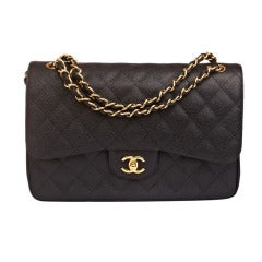 Chanel Black Quilted Caviar Jumbo Classic 2.55 Double Flap Bag