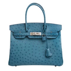 Hermes Cobalt Ostrich Birkin 30cm Palladium Hardware