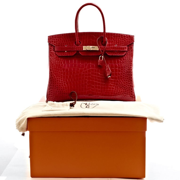 Hermes Braise Shiny Porosus Crocodile Birkin 35cm Palladium Hardware 6