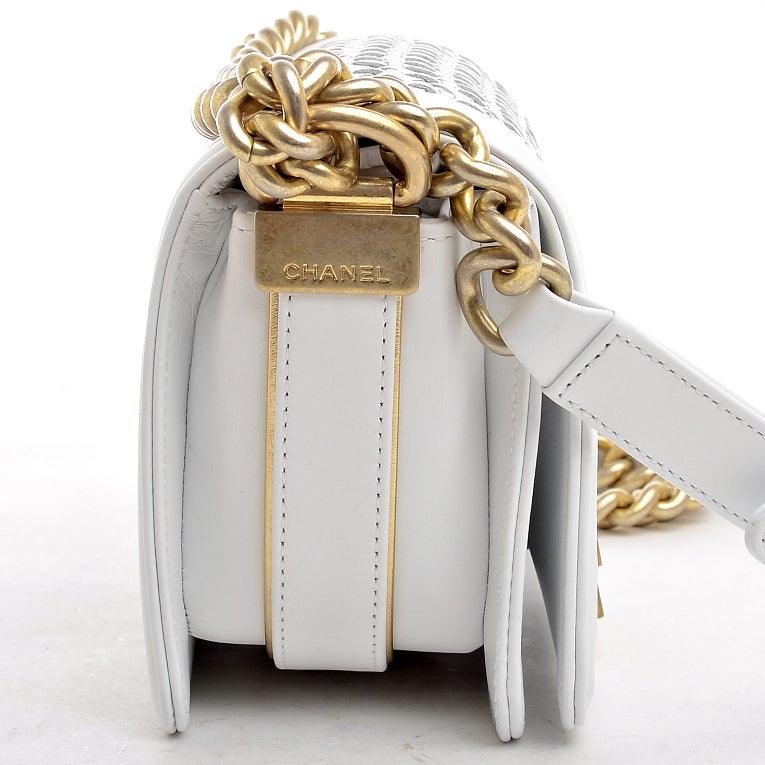chanel boy bag white and gold