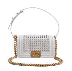 Chanel White Braided Reverso Boy Flap Bag Gold Hardware