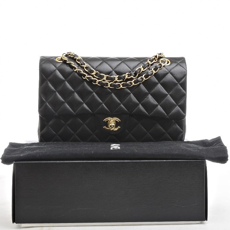 Chanel Black Quilted Lambskin Large Classic 2.55 Double Flap Bag (Mint) 6
