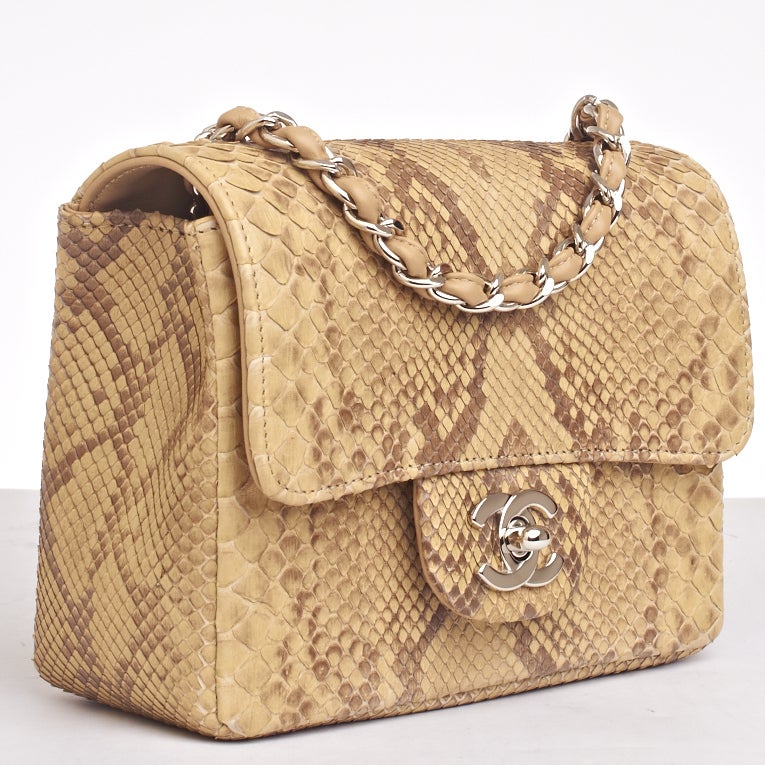 Chanel Natural Python Mini Classic Shoulder/Crossbody Flap Bag In New Condition In New York, NY