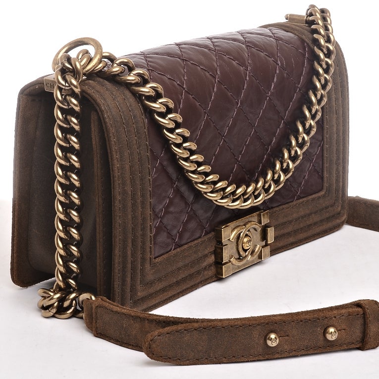 Chanel Burgundy and Brown Quilted Boy Flap Bag In New Condition In New York, NY
