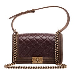 Chanel Burgundy and Brown Quilted Boy Flap Bag