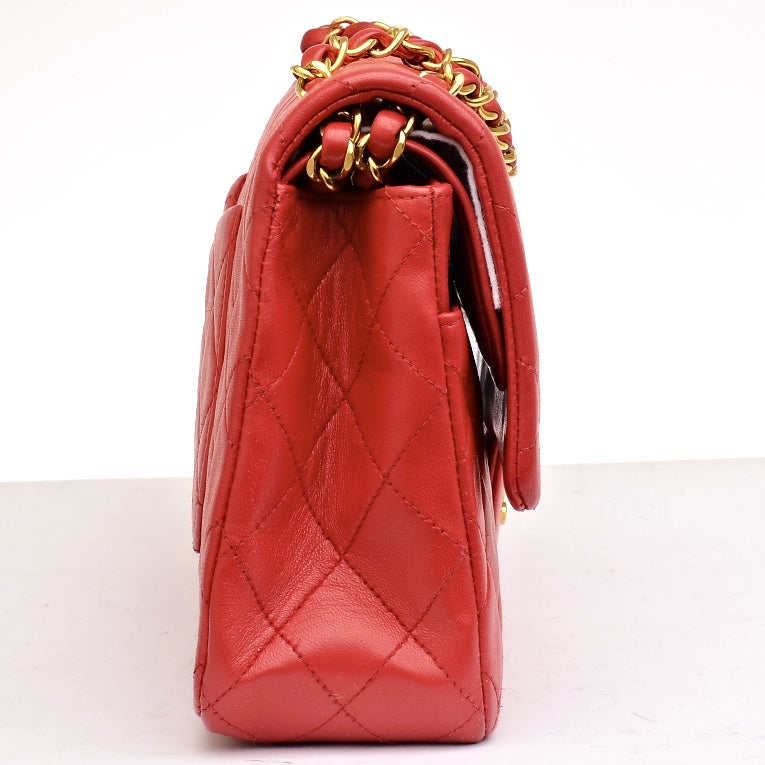 Chanel Vintage Red Quilted Lambskin Large Classic 2.55 Double Flap Bag In Excellent Condition In New York, NY
