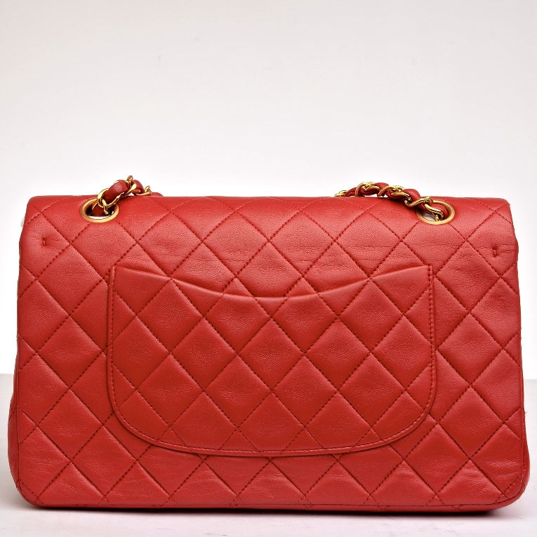 Women's Chanel Vintage Red Quilted Lambskin Large Classic 2.55 Double Flap Bag