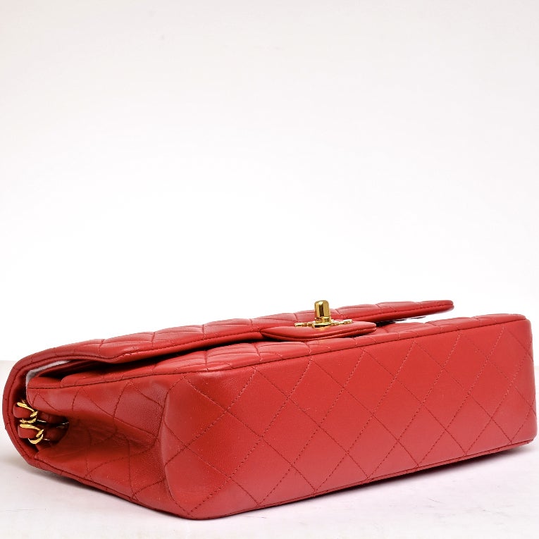 Chanel Vintage Red Quilted Lambskin Large Classic 2.55 Double Flap Bag 1