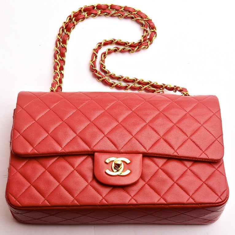 Chanel Vintage Red Quilted Lambskin Large Classic 2.55 Double Flap Bag 2