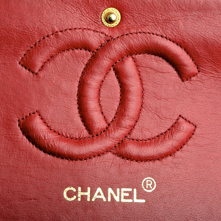Chanel Vintage Red Quilted Lambskin Large Classic 2.55 Double Flap Bag 3