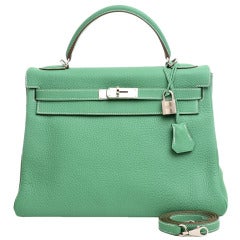 Hermes Special Order "Horseshoe Stamped" Menthe Clemence Kelly 32cm Palladium Hardware