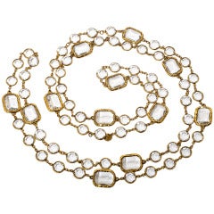 Chanel Vintage 1981 Clear Crystal Chicklet Sautoir Necklace