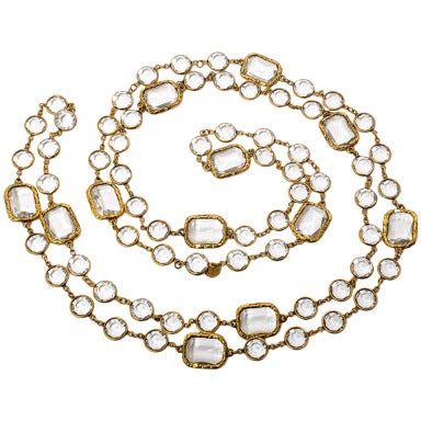 Chanel Vintage 1981 Crystal & Pearl Sautoir Chicklet Necklace