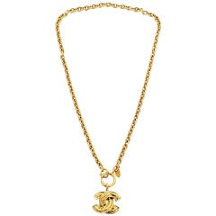 Chanel Necklace  Chanel Vintage Rare Quilted CC Pendant Necklace