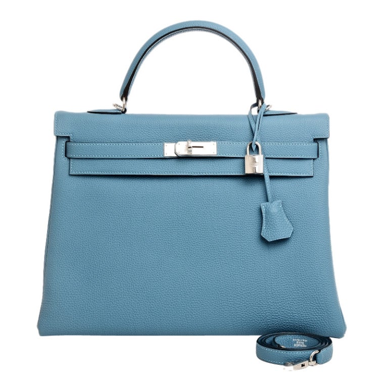Hermes Turquoise Togo Kelly 35cm Palladium Hardware - Never Carried at ...