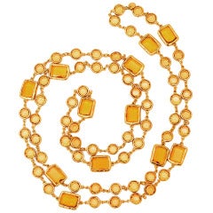 Chanel Vintage Amber (Yellow) Crystal Chicklet Sautoir Necklace 1981