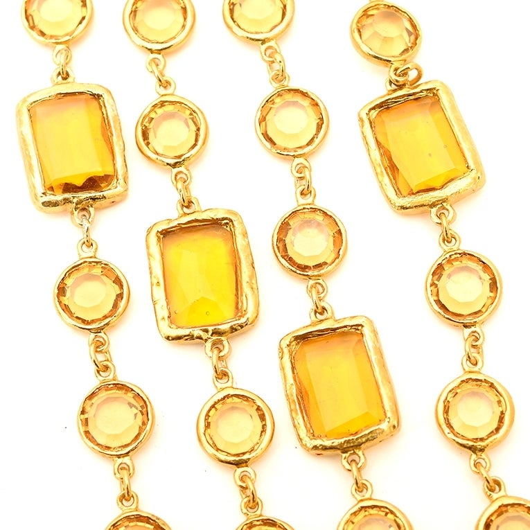 Chanel Vintage Bernstein (Gelb) Kristall Chicklet Sautoir Halskette 1981