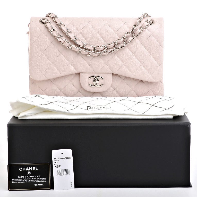 Chanel Baby Pink Quilted Caviar Jumbo Classic 2.55 Double Flap Bag 4