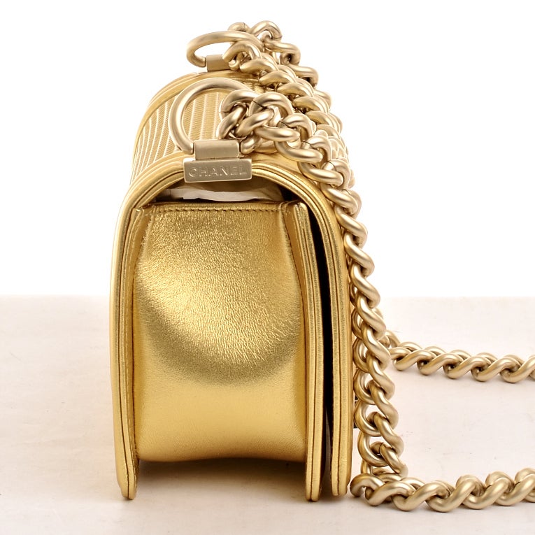 Women's Chanel Metallic Gold Embossed Cube Boy Flap Bag