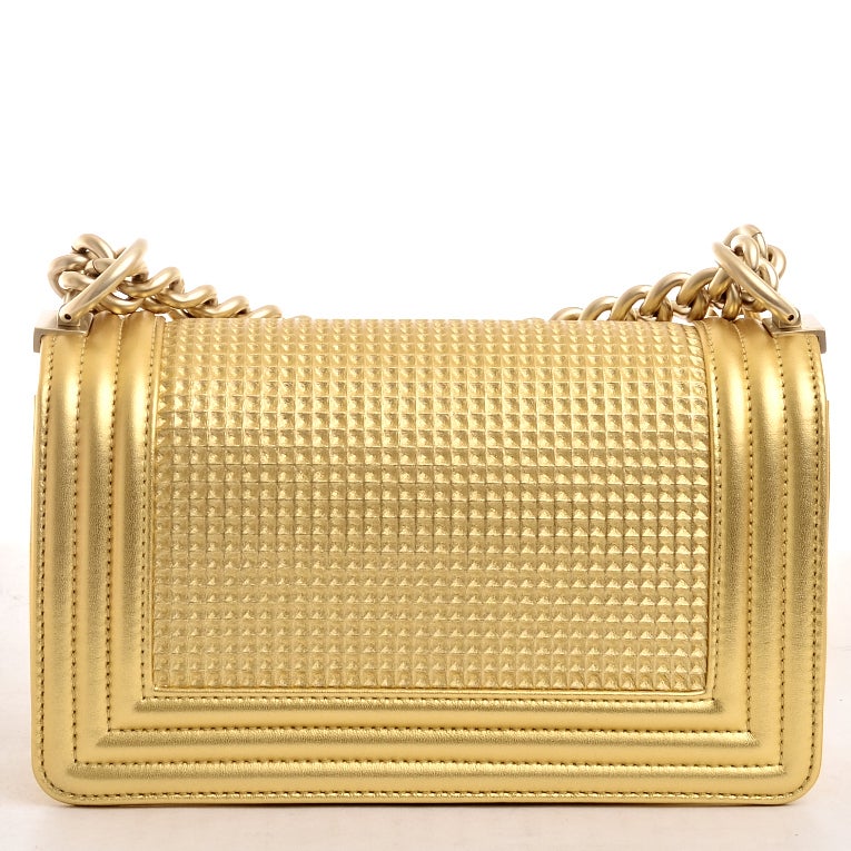 Chanel Metallic Gold Embossed Cube Boy Flap Bag 1