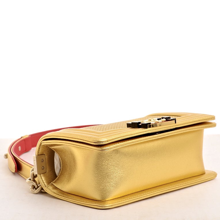 Chanel Metallic Gold Embossed Cube Boy Flap Bag 2