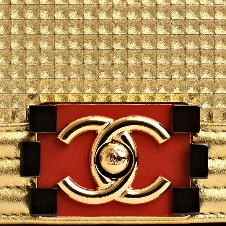 Chanel Metallic Gold Embossed Cube Boy Flap Bag 3