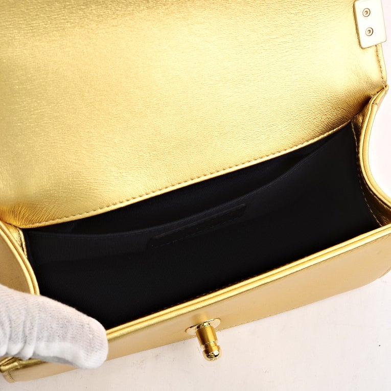 Chanel Metallic Gold Embossed Cube Boy Flap Bag 5