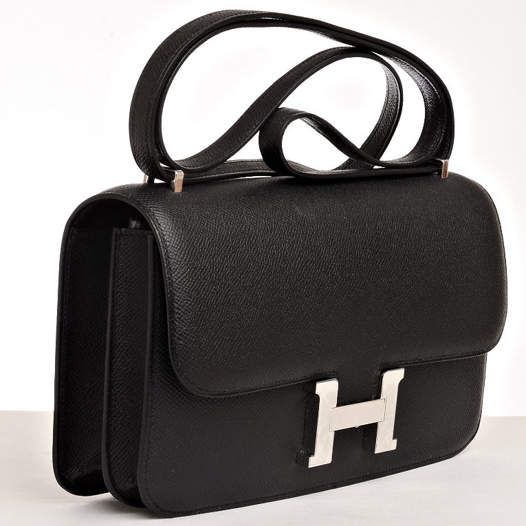 Hermes Black epsom leather Constance Elan with tonal stitching, palladium hardware, metal 