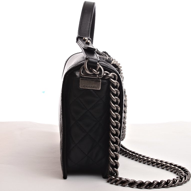 Chanel Black Quilted Enchained Boy Bag In New Condition In New York, NY