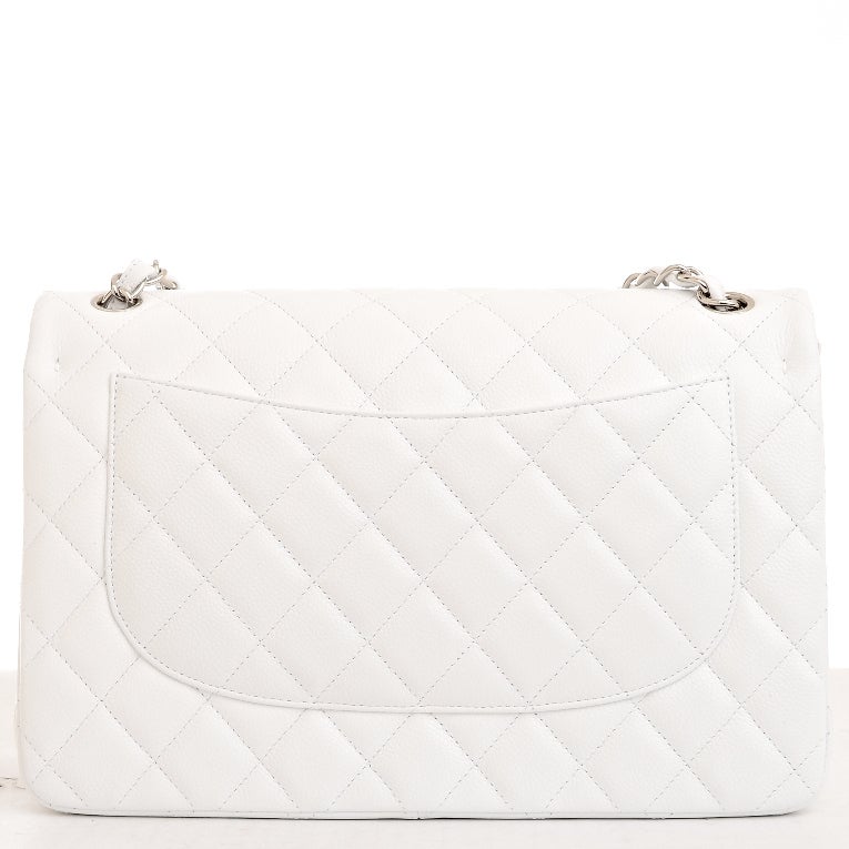 Women's Chanel White Quilted Caviar Jumbo Classic 2.55 Double Flap Bag