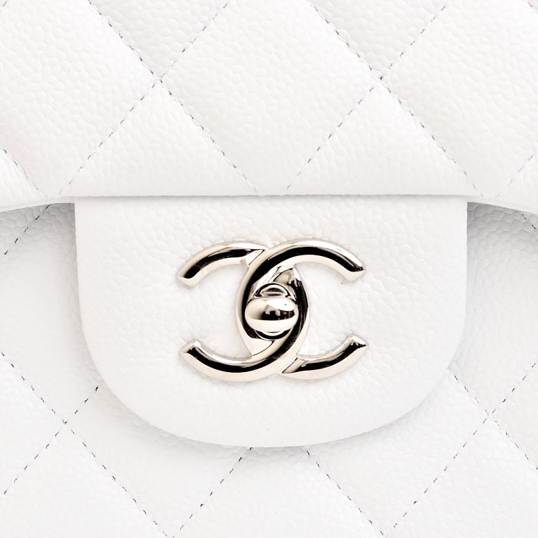 Chanel White Quilted Caviar Jumbo Classic 2.55 Double Flap Bag 3