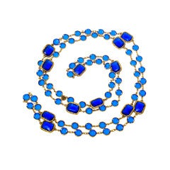 Chanel Vintage 1981 Blue Crystal Chicklet Sautoir Necklace