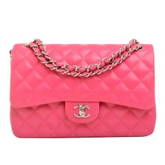 Chanel Fuchsia Pink Quilted Lambskin Jumbo Classic 2.55 Double Flap Bag