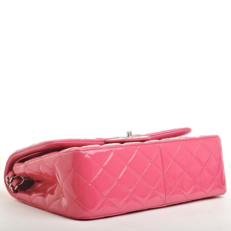 Women's Chanel Fuchsia Pink Quilted Patent Jumbo Classic Double Flap Bag