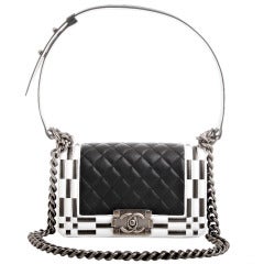 Chanel Black Quilted Small Boy Bag with Checkerboard Trim