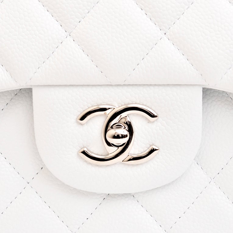 Chanel White Quilted Caviar Jumbo Classic 2.55 Double Flap Bag 1