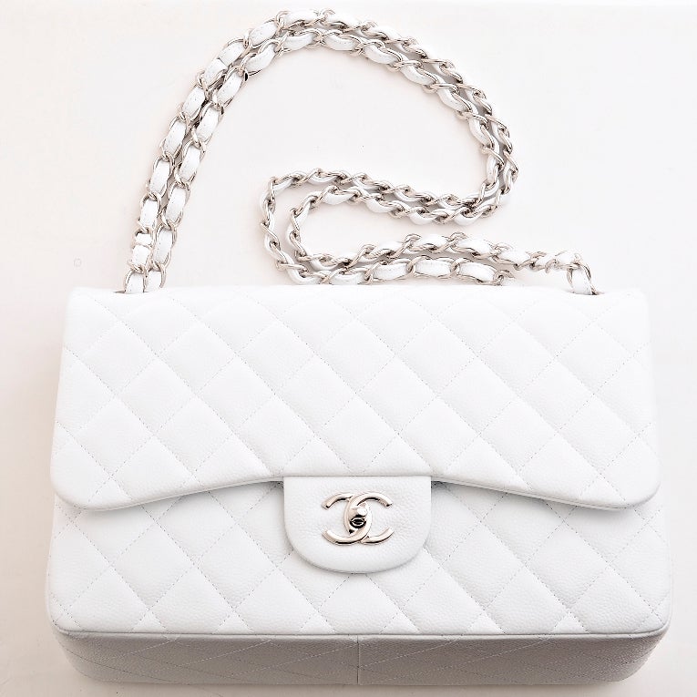 Chanel White Quilted Caviar Jumbo Classic 2.55 Double Flap Bag 2