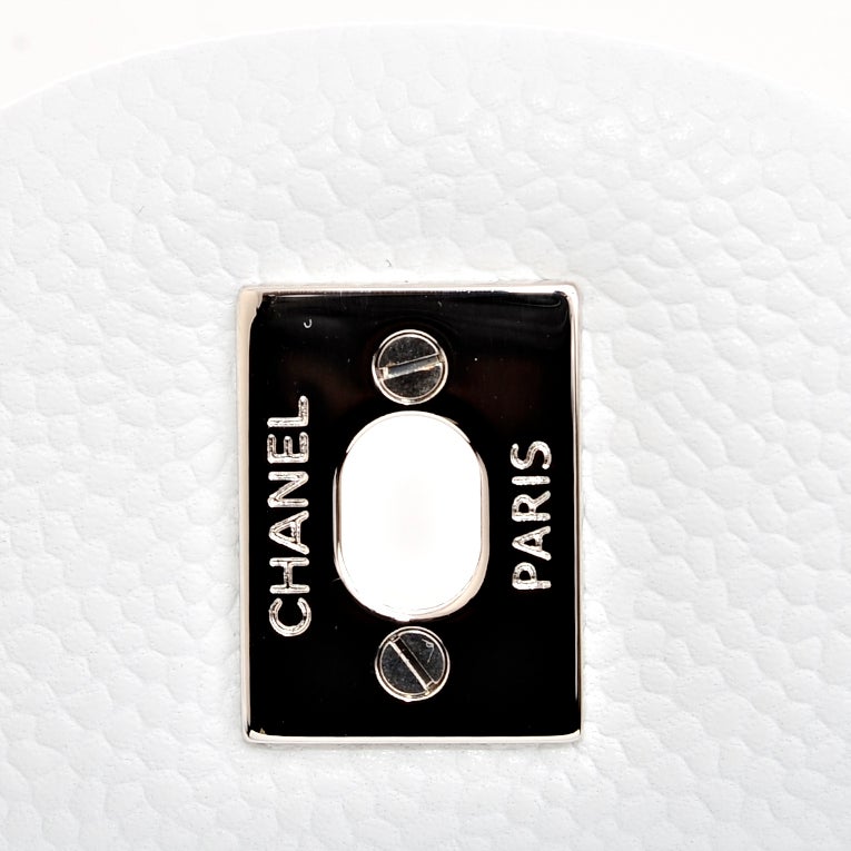 Chanel White Quilted Caviar Jumbo Classic 2.55 Double Flap Bag 3