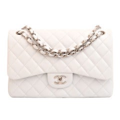 Chanel White Quilted Caviar Jumbo Classic 2.55 Double Flap Bag