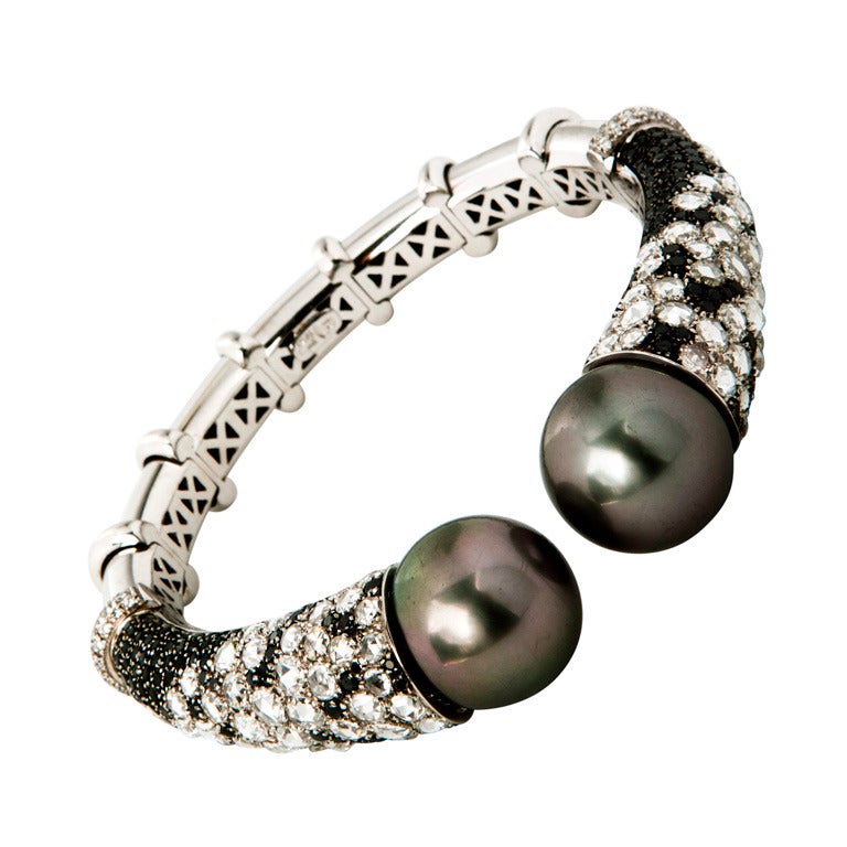 Tahitian Pearl Diamond Cuff Bracelet For Sale