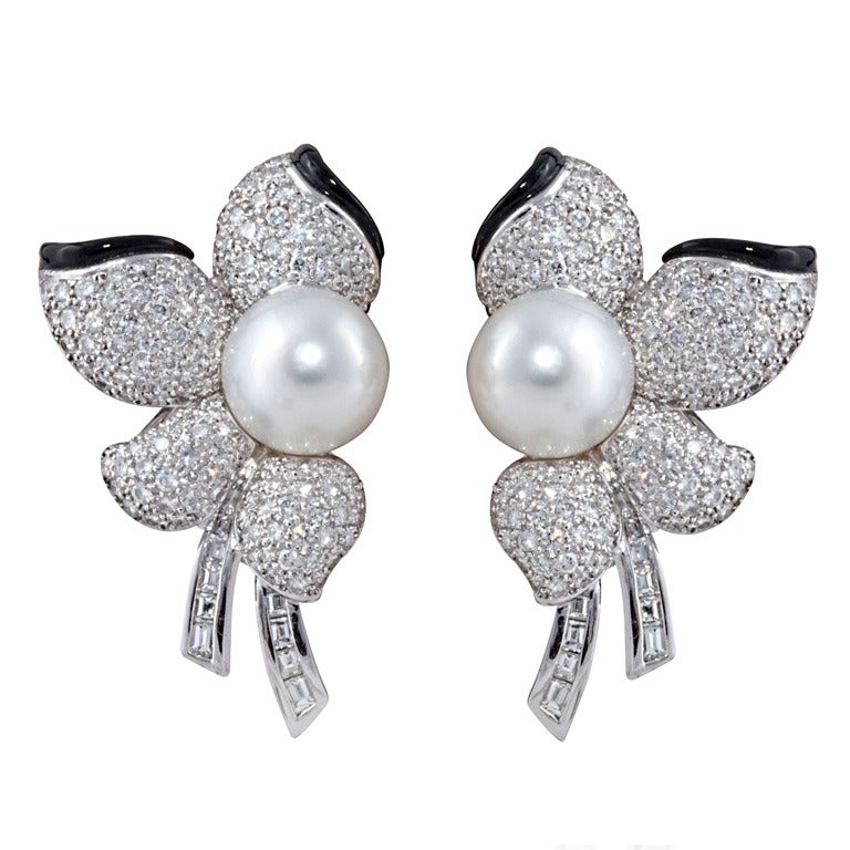 South Sea Pearl Black Jade Diamond Earrings For Sale