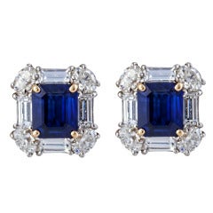 Emerald Cut Sapphire and Diamond Earrings